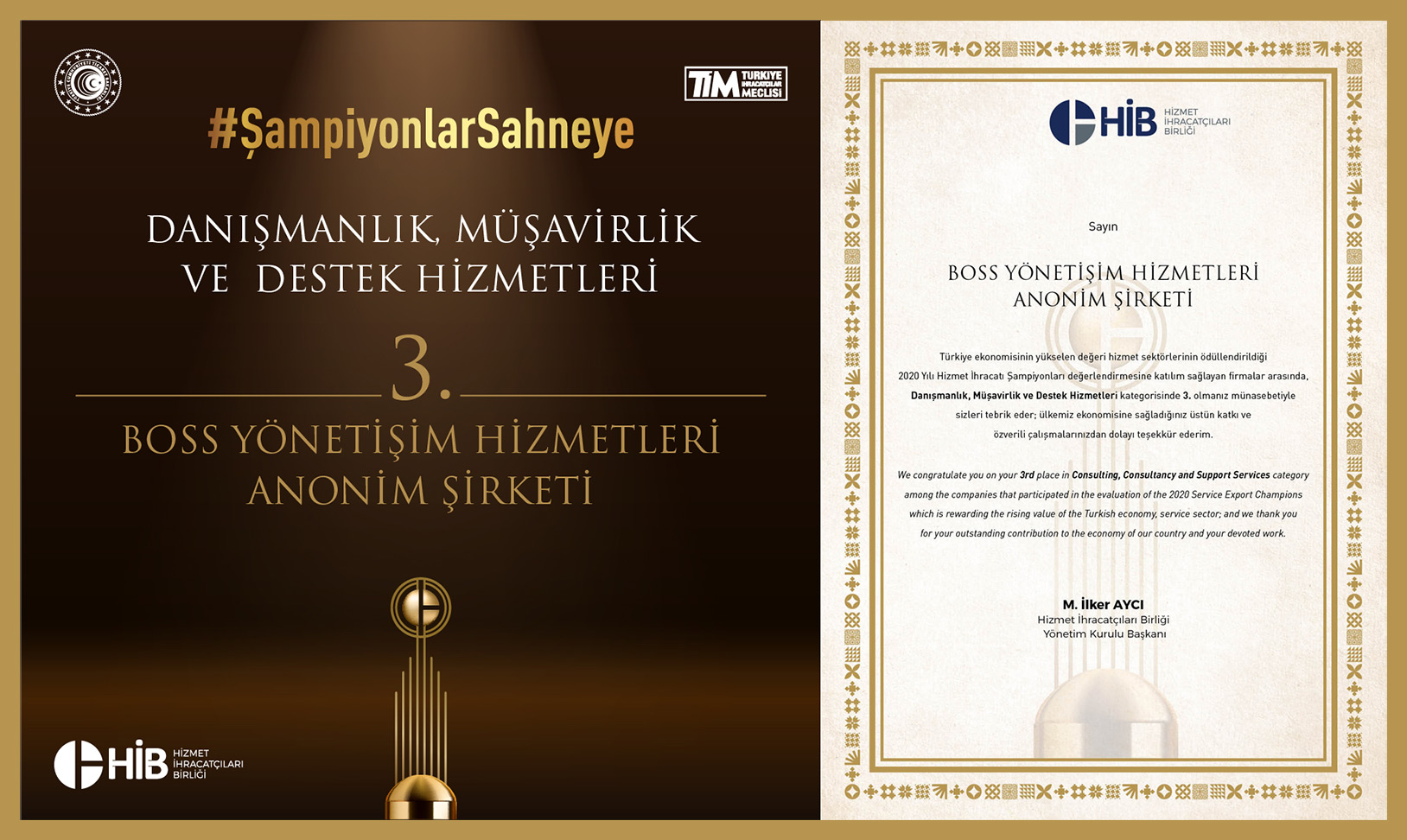 Hizmet İhracatçıları Birliği 3.'lük Ödülü